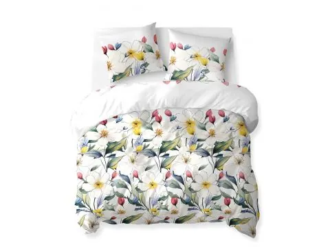 Pościel bawełniana 160x200 – Kwitnąca łąka w białe kwiaty na jasnym tle