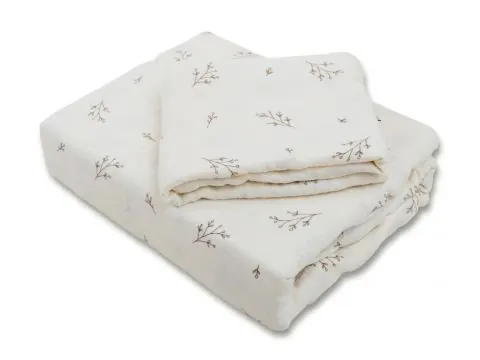 Pościel muślinowa 160x200 – botaniczny wzór gałązek, naturalna bawełna, miękka i oddychająca