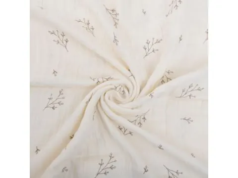Pościel muślinowa 220x200 – botaniczny wzór gałązek, naturalna bawełna, miękka i oddychająca