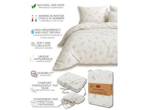 Pościel muślinowa 160x200 gałązki z listkami – naturalny komfort i styl