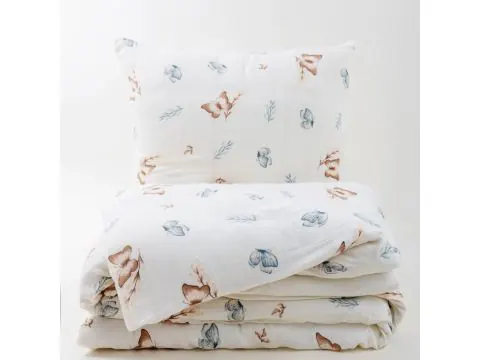 Pościel muślinowa 160x200 romantyczny motyw motylków i gałązek – naturalny komfort i styl