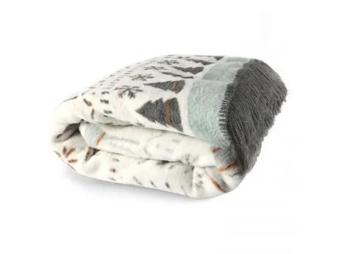 Koc bawełniany 150x200 świąteczny szare renifery z frędzlami – miękki, przytulny i idealny na zimowe wieczory