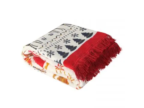 Koc świąteczny bawełniany 150x200 – renifery, śnieżynki i klasyczny motyw zimowy