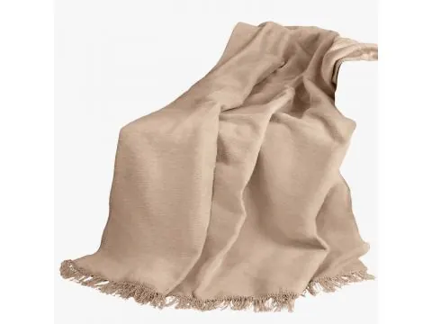 Koc bawełniany 200x220 cm z frędzlami – jasnobeżowy, miękki i ciepły