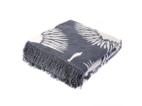 Koc bawełniany 150x200 z frędzlami efektowne stylizowane żurawie