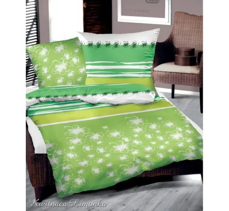 Pościel z satyny bawełnianej Kwitnąca Limonka 220x200 Greno Gold Line