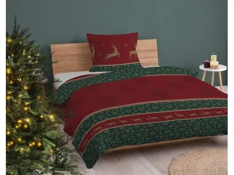 Pościel bawełniana świąteczna 140x200 śnieżynki renifery