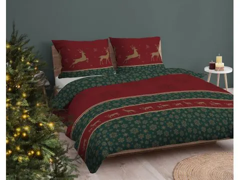 Pościel bawełniana świąteczna 160x200 śnieżynki renifery klasyczny wzór