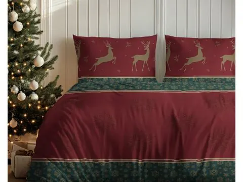 Pościel bawełniana świąteczna 160x200 śnieżynki renifery klasyczny wzór