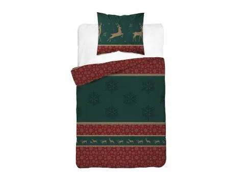 Pościel świąteczna bawełniana 140x200 klasyczny wzór z reniferami i śnieżynkami