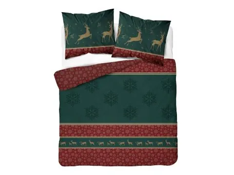 Pościel świąteczna bawełniana 160x200 klasyczny wzór z reniferami i śnieżynkami