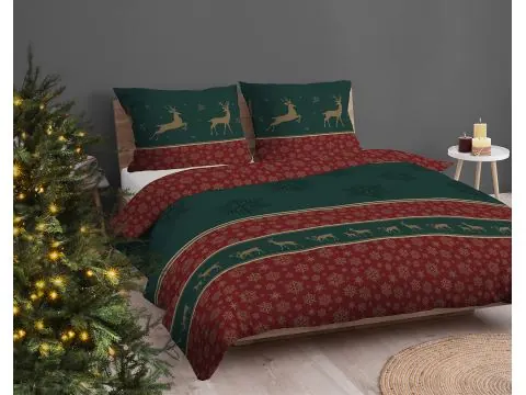 Pościel świąteczna bawełniana 220x200 klasyczny wzór z reniferami i śnieżynkami