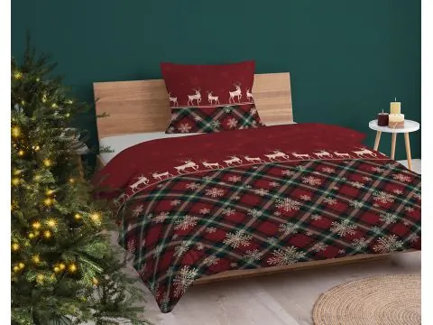 Pościel świąteczna 140x200 tradycyjny wzór z reniferami i śnieżynkami