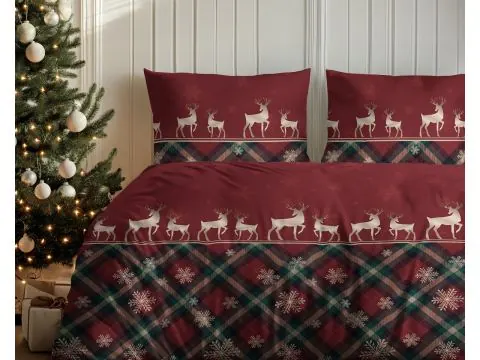 Pościel świąteczna 220x200 tradycyjny wzór z reniferami i śnieżynkami