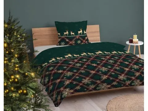 Pościel świąteczna 140x200 zimowo-leśny wzór z reniferami i śnieżynkami