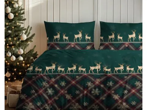 Pościel świąteczna 160x200 zimowo-leśny wzór z reniferami i śnieżynkami