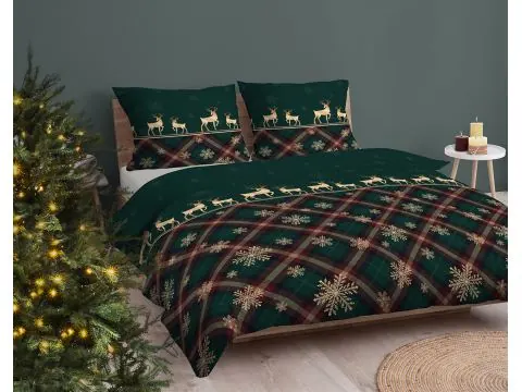 Pościel świąteczna 160x200 zimowo-leśny wzór z reniferami i śnieżynkami