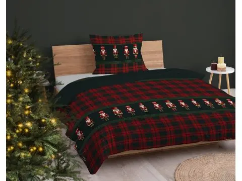 Pościel świąteczna 140x200 klasyczna krata z dziadkami do orzechów