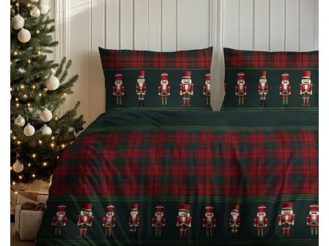 Pościel świąteczna 220x200 klasyczna krata z dziadkami do orzechów