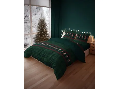 Pościel świąteczna 220x200 klasyczna krata zielona z dziadkami do orzechów
