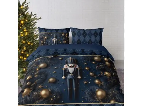 Pościel świąteczna 160x200 Dziadek do Orzechów Granatowy w Zimowej Elegancji