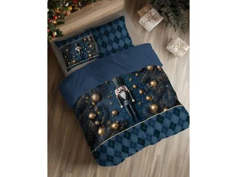 Pościel świąteczna 220x200 Dziadek do Orzechów Granatowy w Zimowej Elegancji