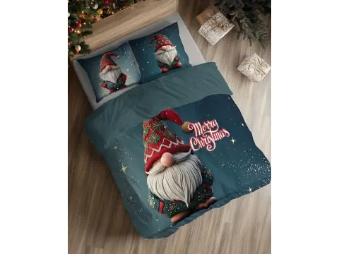 Pościel świąteczna 160x200 Świąteczny Granatowy Skrzat z Gwiazdkami