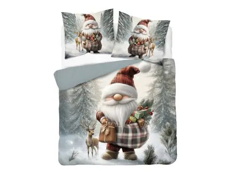 Pościel świąteczna bawełniana 160x200 Świąteczny Skrzat w kratę z Prezentami