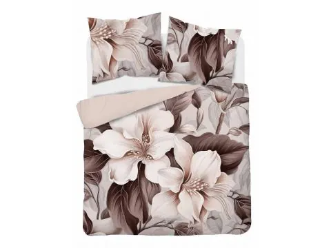 Pościel bawełniana 220x200 Kwiatowa – Beżowe i Kakaowe Kwiaty