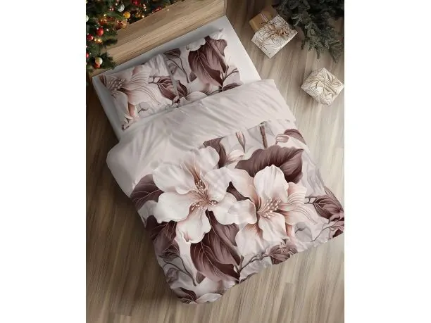 Pościel bawełniana 220x200 Kwiatowa – Beżowe i Kakaowe Kwiaty