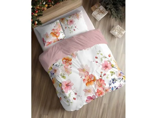 Pościel bawełniana 220x200 Akwarelowa Kwiaty Pastelowe na Białym Tle