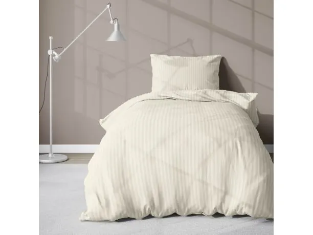 Pościel 140x200 +70x80 adamaszkowa pure ecrue pasek 1 cm adamaszek krem