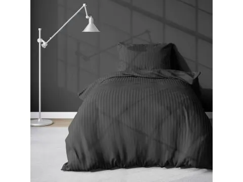 Pościel 140x200 +70x80 adamaszkowa pure czarna pasek 1 cm adamaszek