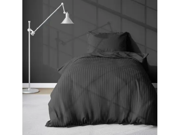 Pościel 140x200 +70x80 adamaszkowa pure czarna pasek 1 cm adamaszek