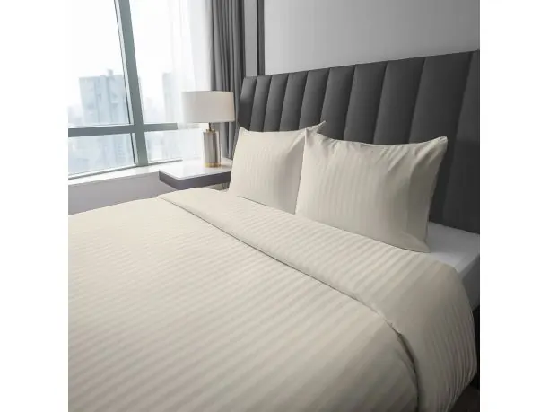 Pościel 220x200 adamaszkowa pure ecrue pasek 1 cm adamaszek kremowa