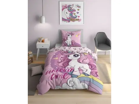 Pościel bawełniana 160x200 jednorożec unicorn time – bajkowy motyw pastelowe kolory