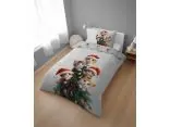 Pościel świąteczna 160x200 z kotkami – Boże Narodzenie czapki Mikołaja choinka śnieżynki dziecięca