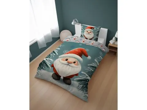 Pościel świąteczna 140x200 z Mikołajem – zimowy motyw śnieżynki dziecięca