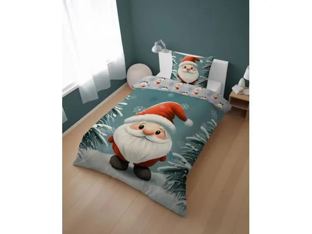 Pościel świąteczna 160x200 z Mikołajem – zimowy motyw śnieżynki dziecięca