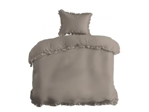 Pościel bawełniana z falbankami 140x200 Taupe bawełna enzymatyczna