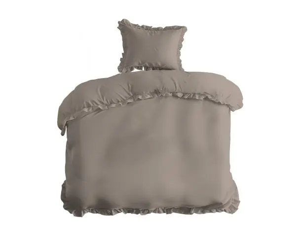 Pościel bawełniana z falbankami 140x200 Taupe bawełna enzymatyczna