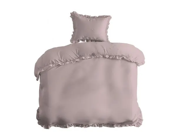 Pościel bawełniana z falbankami 140x200 Pudrowy róż bawełna enzymatyczna