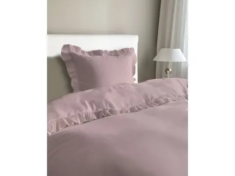 Pościel bawełniana z falbankami 140x200 Pudrowy róż bawełna enzymatyczna