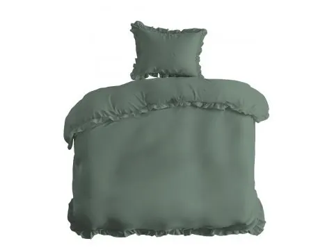 Pościel bawełniana z falbankami 140x200 Miętowa bawełna enzymatyczna Zapięcie na guziki
