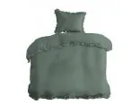 Pościel bawełniana z falbankami 140x200 Miętowa bawełna enzymatyczna Zapięcie na guziki