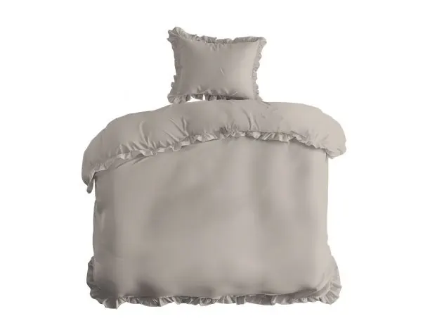 Pościel bawełniana z falbankami 140x200 Jasny beż - bawełna enzymatyczna Zapięcie na guziki