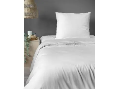 Pościel z makosatyny 140x200 biała z ozdobną lamówką – luksusowa satyna bawełniana premium