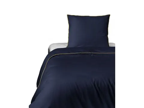 Pościel z makosatyny 140x200 granatowa (navy blue) ze złotą lamówką – minimalistyczny luksus