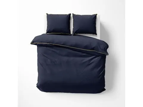 Pościel z makosatyny 220x200 granatowa ze złotą lamówką – luksusowa satyna bawełniana premium
