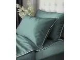 Pościel z makosatyny 220x200 miętowa z białą lamówką – elegancka satyna bawełniana premium